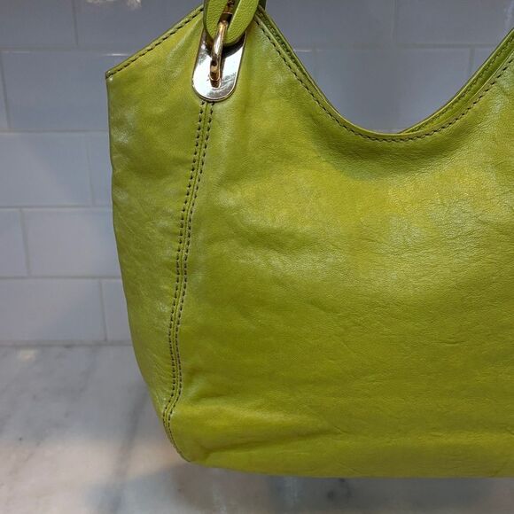 Michael Kors Purse Handbag Leather Lillie Chartreuse Chainlink Hobo Shoulder Bag - Picture 5 of 16